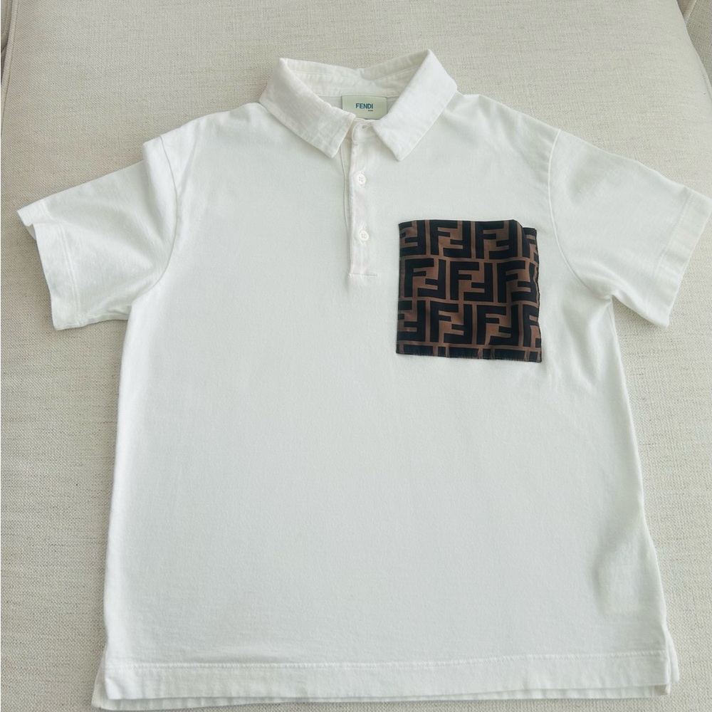Fendi Boys FF Pocket Polo Shirt in White (8Y)